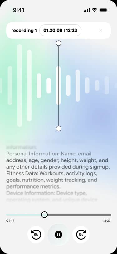 Meddict playing a recording back, with a seek bar and skip-back and skip-forward buttons