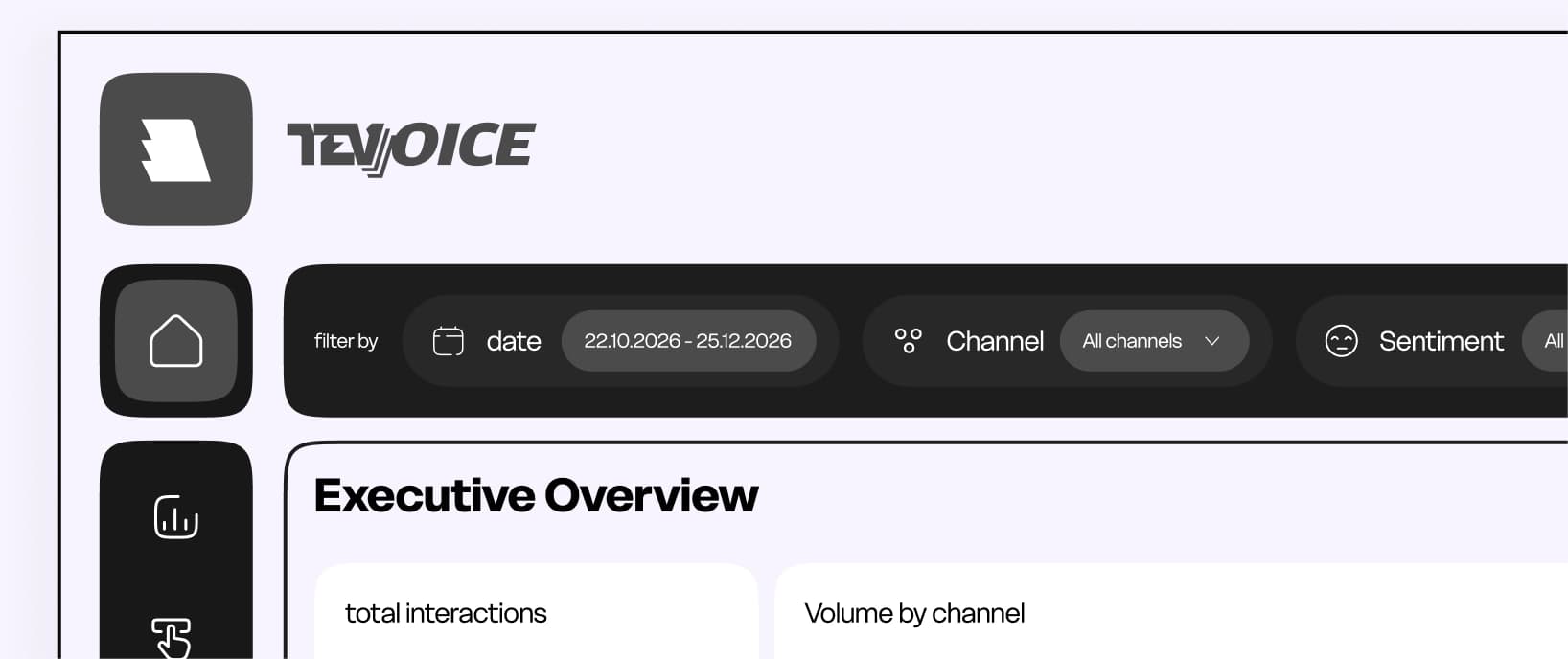 Preview of the TevVoice executive overview dashboard